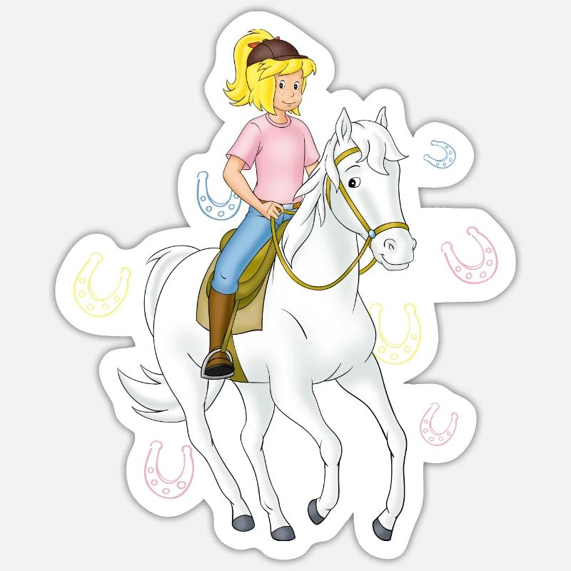 Bibi und Tina Bibi am Springreiten - Sticker Größe S (10 x 10 cm) - Mattweiß
