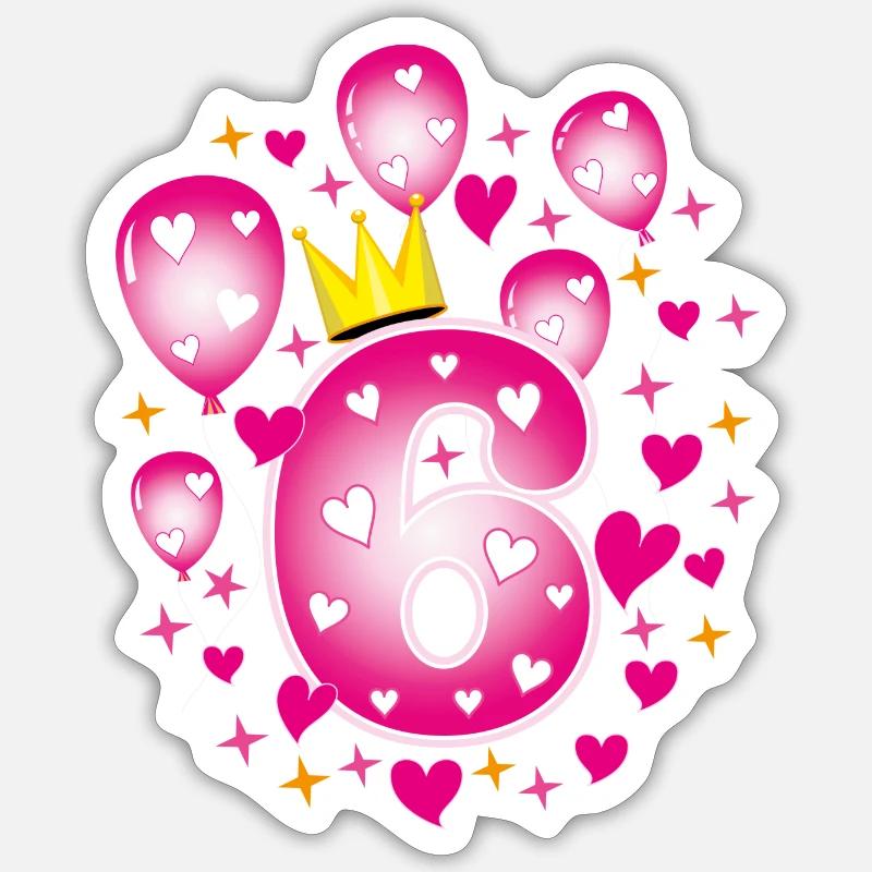 06 6. Geburtstag Mädchen Luftballons Krone Sterne - Sticker Größe S (10 x 10 cm) - Mattweiß