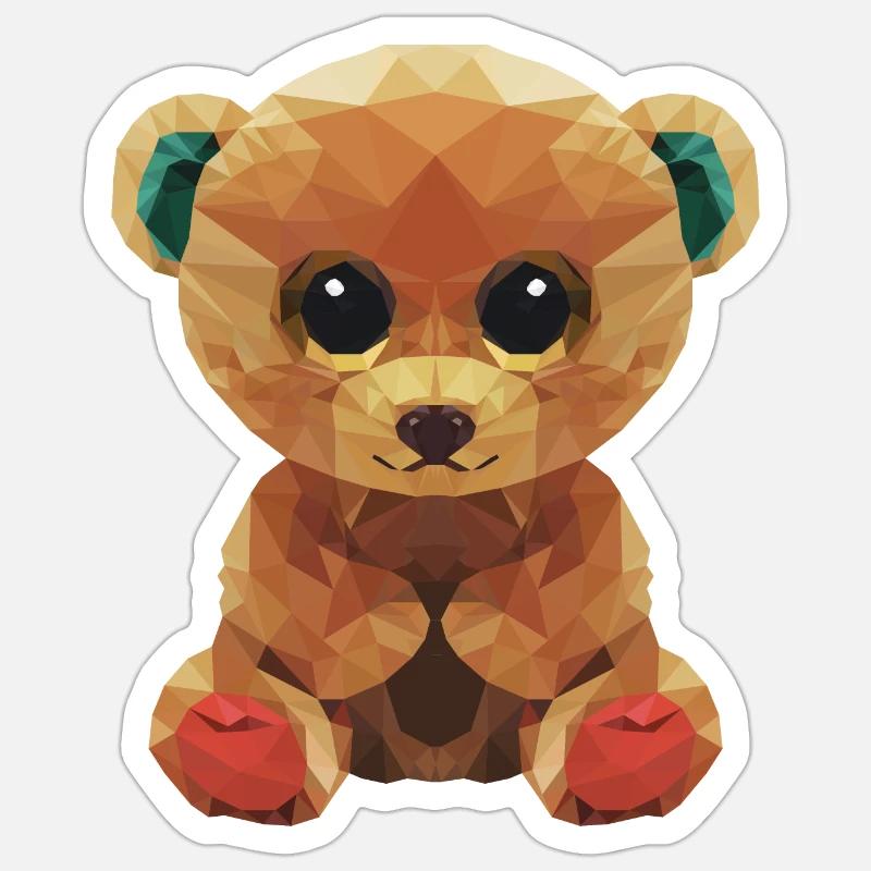Großer Teddybär mit riesigen Augen Polygondesign - Sticker Größe S (10 x 10 cm) - Mattweiß