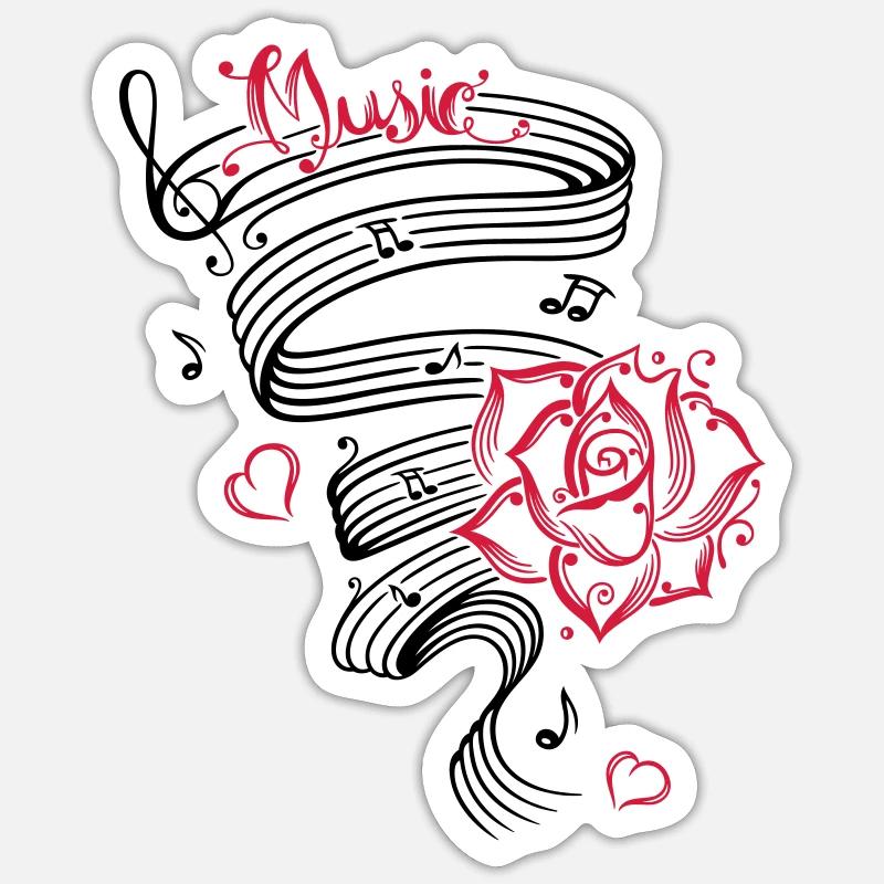 Notes musicales avec musique et fleur. - Sticker taille S (10 x 10 cm) - blanc mat