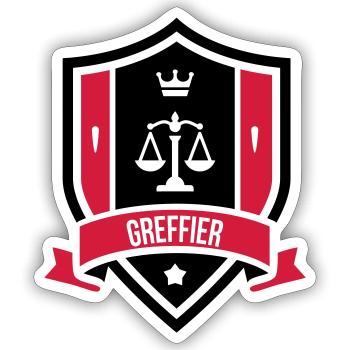 Greffier / Greffière / Loi / Tribunal / Justice - Sticker taille S (10 x 10 cm) - blanc mat - Devant