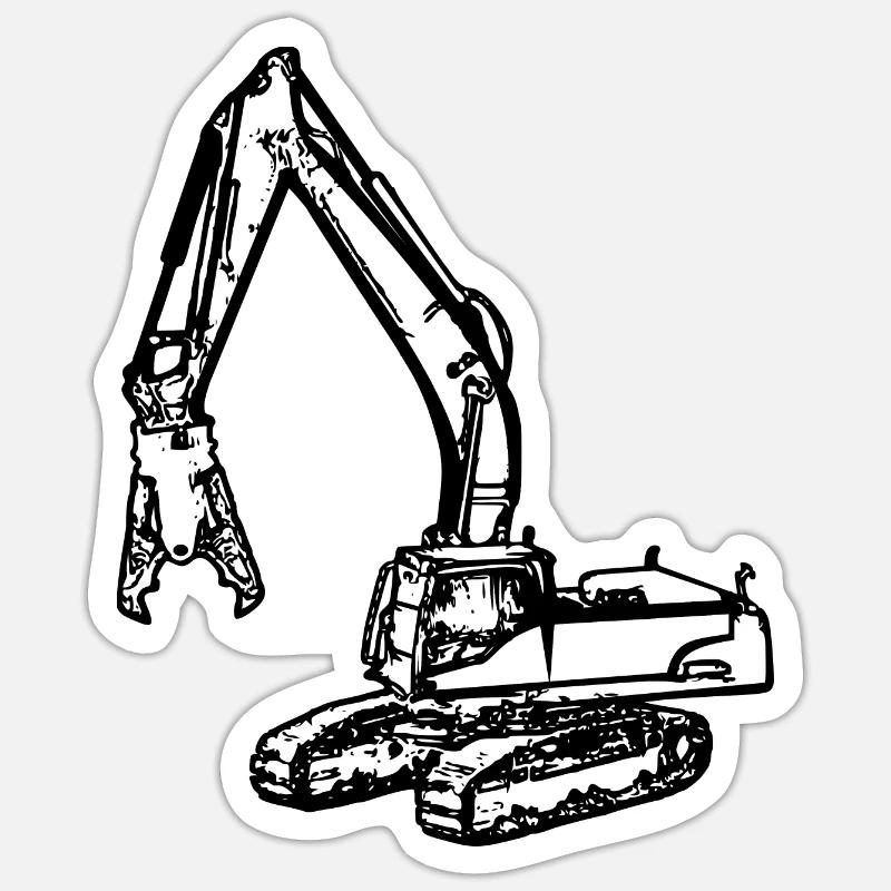 Excavator demolition grapple grapple black - Sticker size S (10 x 10 cm) - white matte