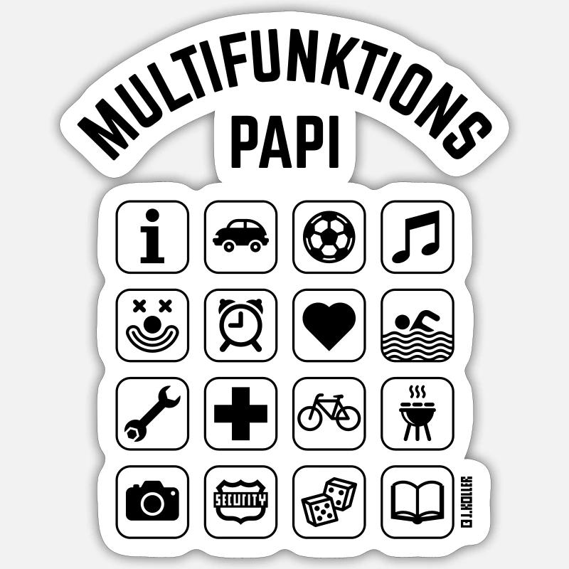 Multifunktions Papi (16 Icons) - Sticker Größe S (10 x 10 cm) - Mattweiß