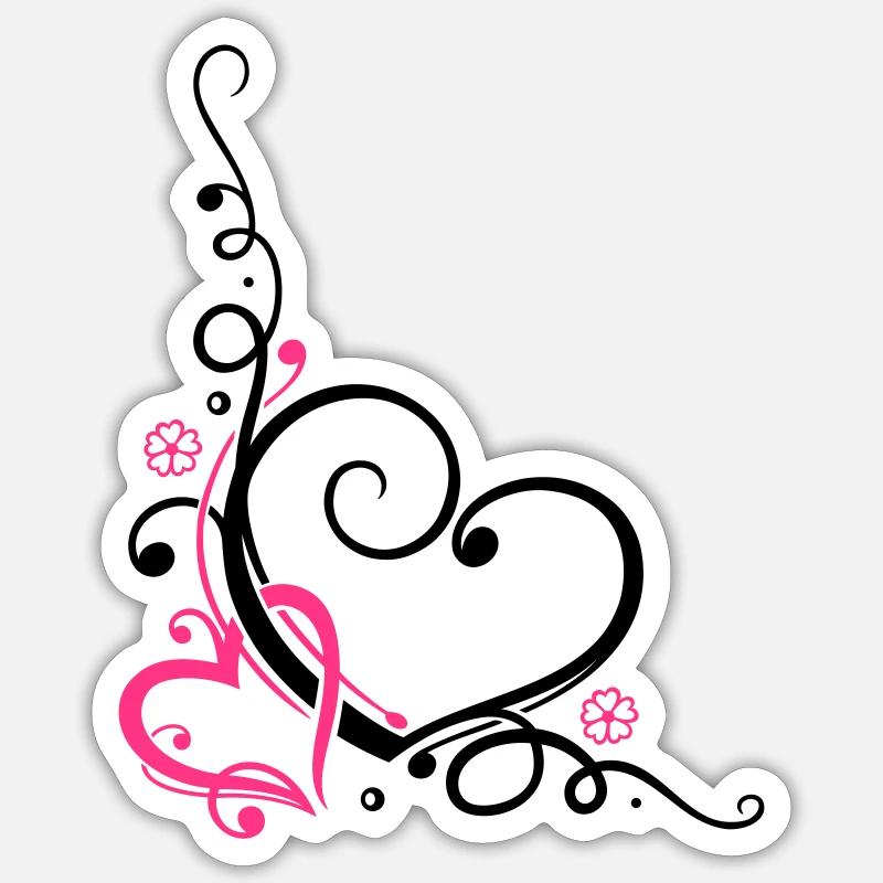 Two hearts with ornament - Sticker size S (10 x 10 cm) - white matte