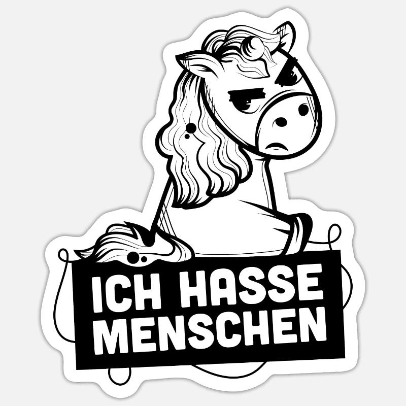Ich hasse Menschen Einhorn - Sticker Größe S (10 x 10 cm) - Mattweiß