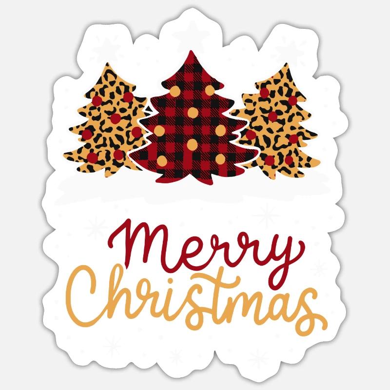 Frohe Weihnachten Plaid Leopard Tree Weihnachtsgeschenk - Sticker Größe S (10 x 10 cm) - Mattweiß