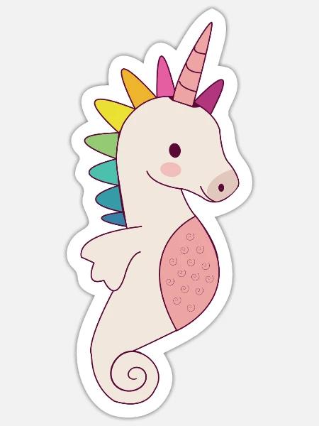 Einhorn Seepferdchen Regenbogen süß Geschenk - Klistermärke storlek S (10 x 10 cm) - matt vit