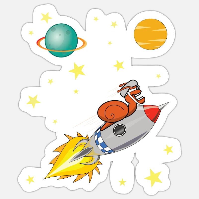 Escargot avec fusée voyageant dans l'espace Sticker taille S (10 x 10 cm)