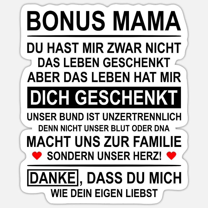 Bonus Mama Danke Stiefmutter - Sticker Größe S (10 x 10 cm) - Mattweiß