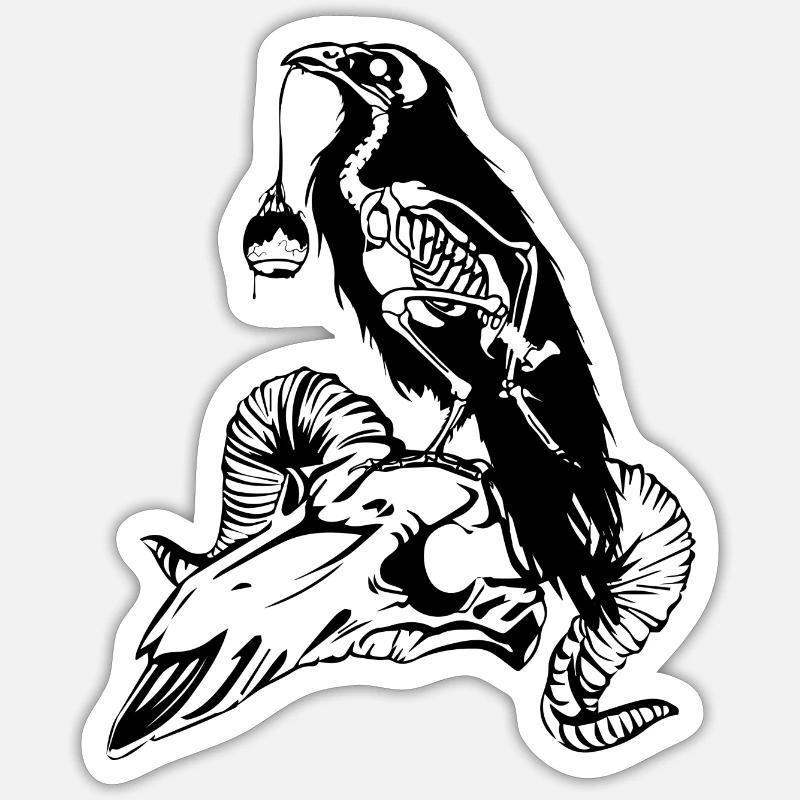 Raven Skull Black - Sticker formato S (10 x 10 cm) - bianco opaco