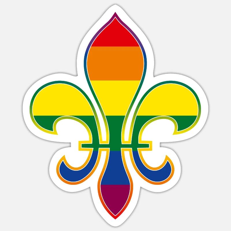 Arc-en-ciel Fleur de Lys / Fleur de Lis - Sticker taille S (10 x 10 cm) - blanc mat