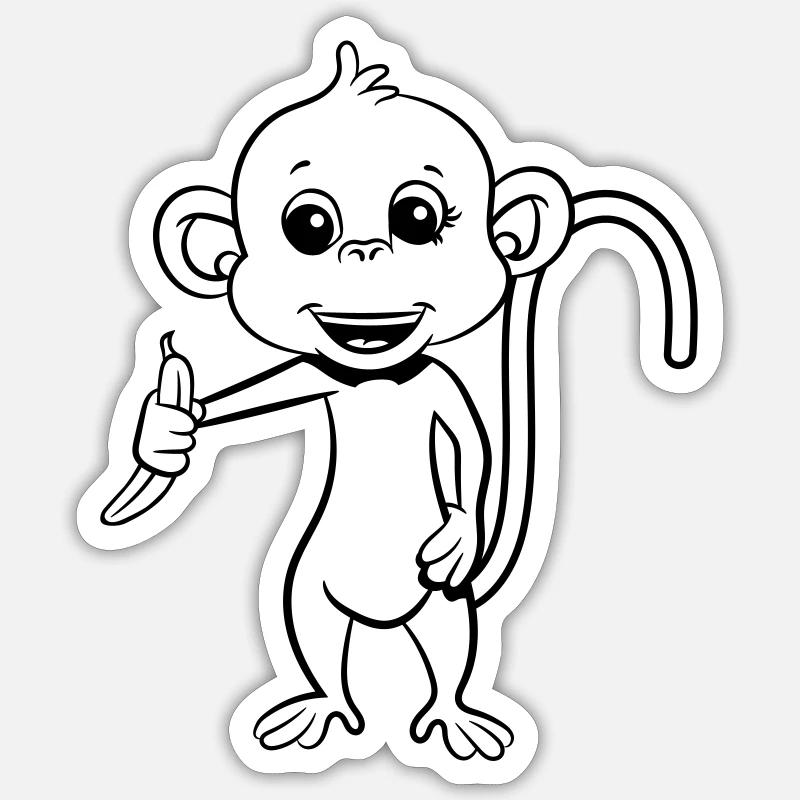 affe hat banane - Sticker Größe S (10 x 10 cm) - Mattweiß