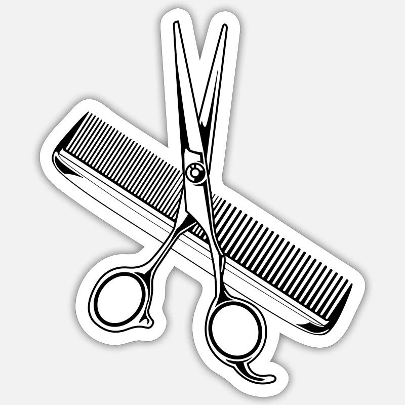 icône de styliste peigne ciseaux - Sticker taille S (10 x 10 cm) - blanc mat