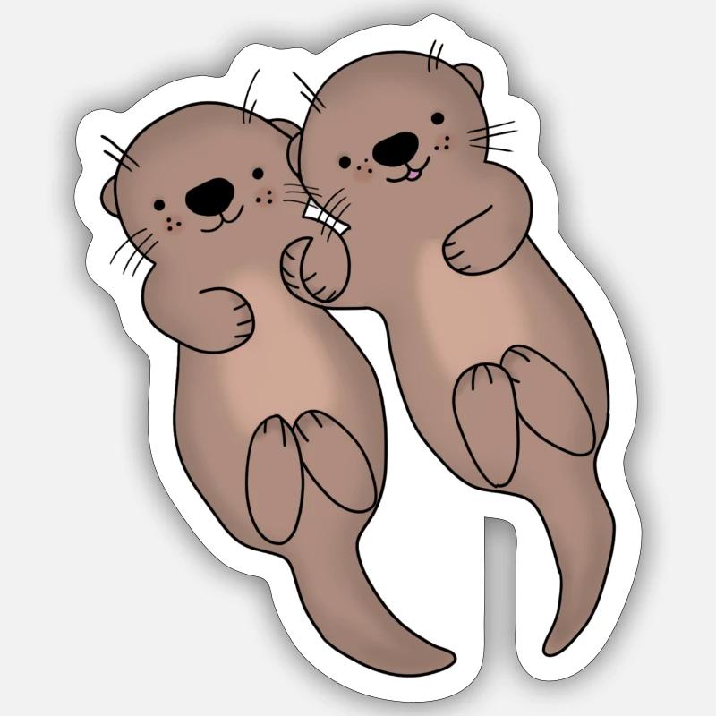 Otters hold hands - Sticker size S (10 x 10 cm) - white matte