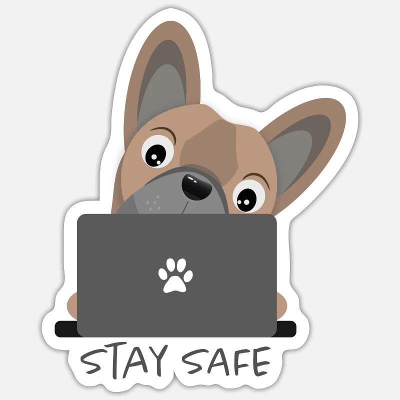 Restez en sécurité - Frenchie - Sticker taille S (10 x 10 cm) - blanc mat