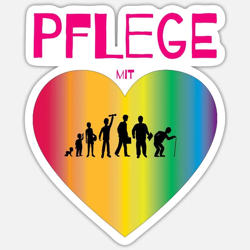 Pflege mit Herz Krankenhaus Pflegeheim Evolution - Sticker Größe S (10 x 10 cm) - Mattweiß