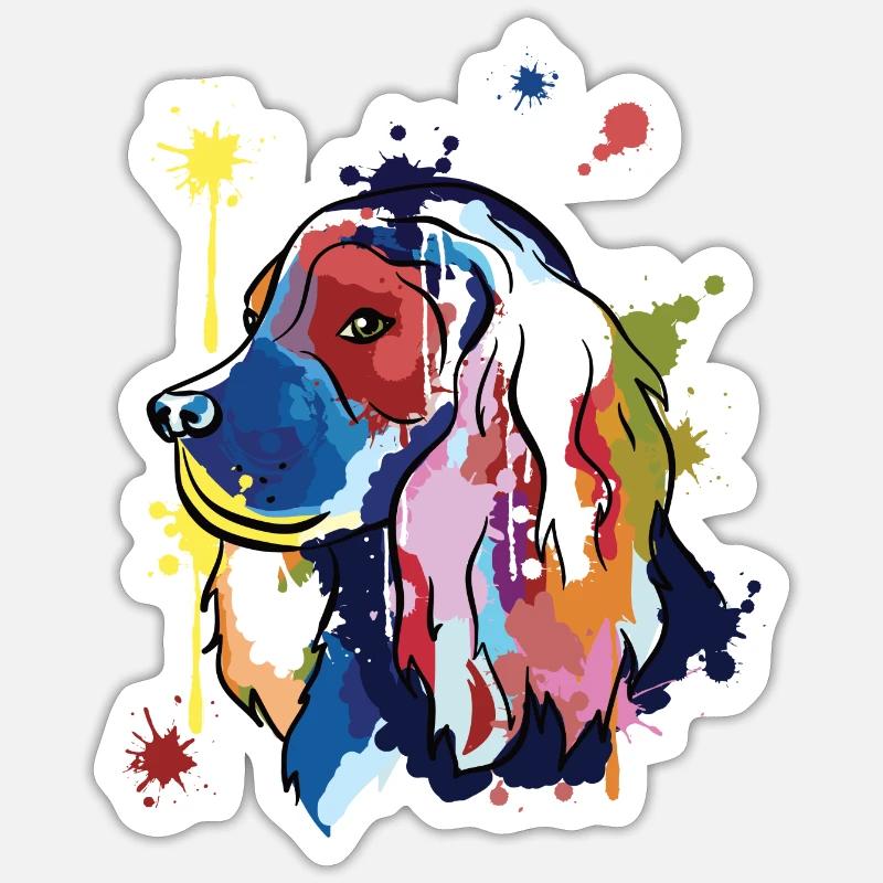 Cocker spaniel - illustration colorée - Sticker taille S (10 x 10 cm) - blanc mat