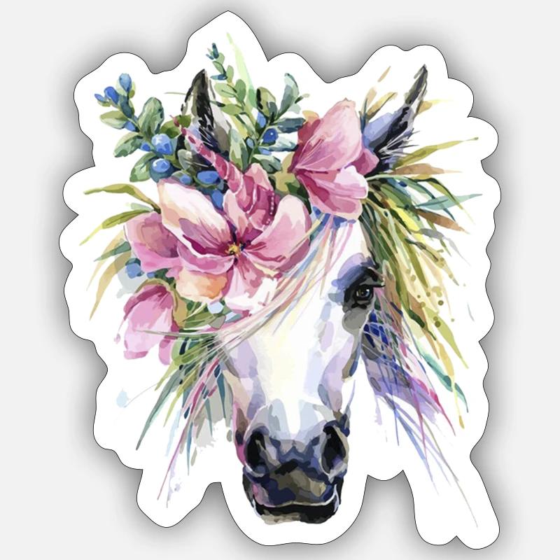 cheval fleurs licorne Sticker taille S (10 x 10 cm)