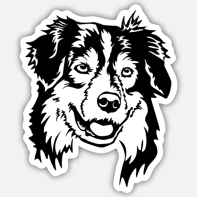 Australian Shepherd Kopf - Sticker Größe S (10 x 10 cm) - Mattweiß