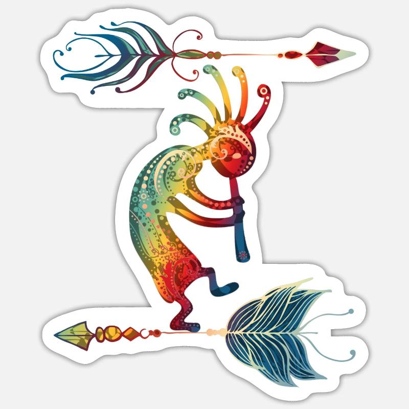 Native American Kokopelli With Two Feathers 1 - Sticker taille S (10 x 10 cm) - blanc mat