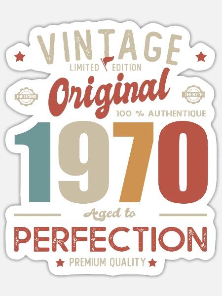 Vintage Original 1970 Geburtstagsgeschenk - Sticker Größe S (10 x 10 cm) - Mattweiß