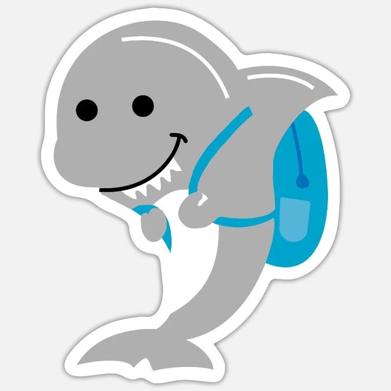 Shark Backpack School - Sticker size S (10 x 10 cm) - white matte