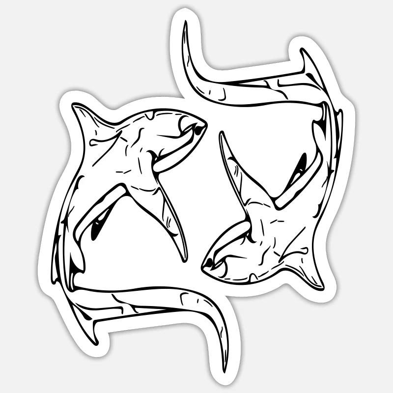 Requins renards élégants en cercle - Sticker taille S (10 x 10 cm) - blanc mat