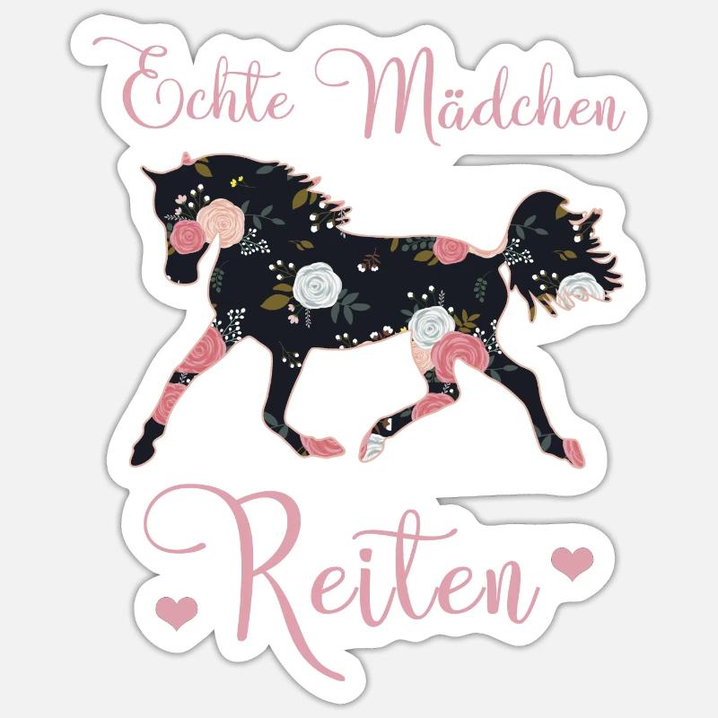 Echte Mädchen Reiten Pferde Geschenkidee - Sticker Größe S (10 x 10 cm) - Mattweiß