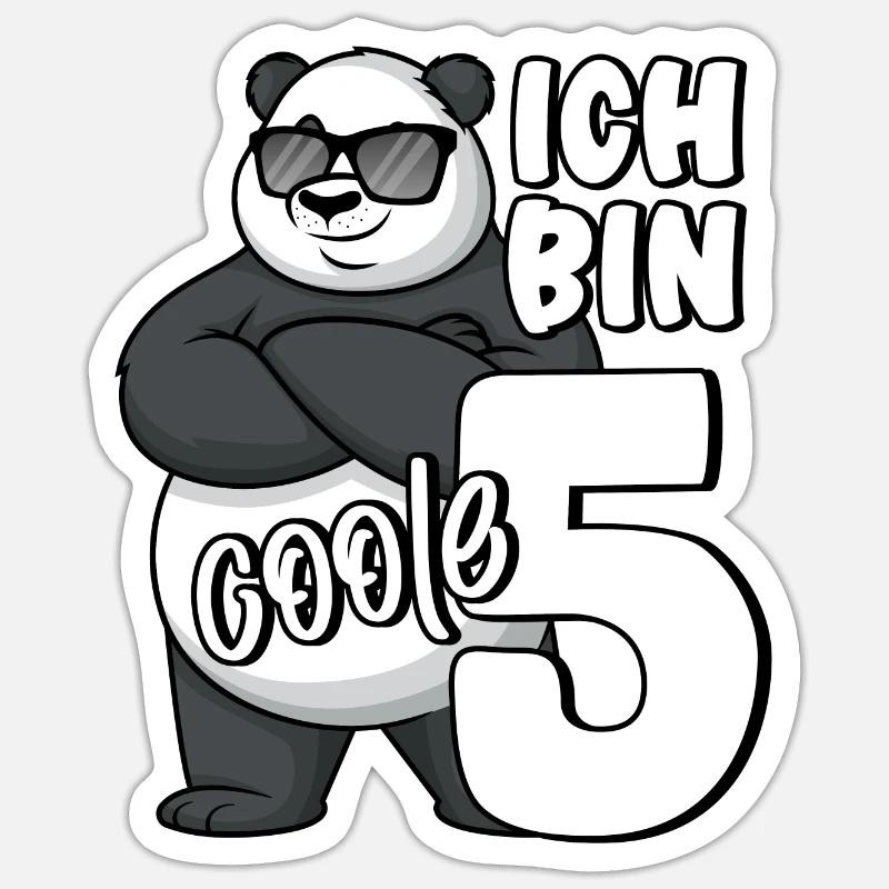5. Geburtstag Junge 5 Jahre Panda Ich bin coole 5 - Sticker Größe S (10 x 10 cm) - Mattweiß