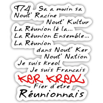 La Réunion Fier D'Être Réunionnais T-Shirt Homme - Sticker taille S (10 x 10 cm) - blanc mat - Devant