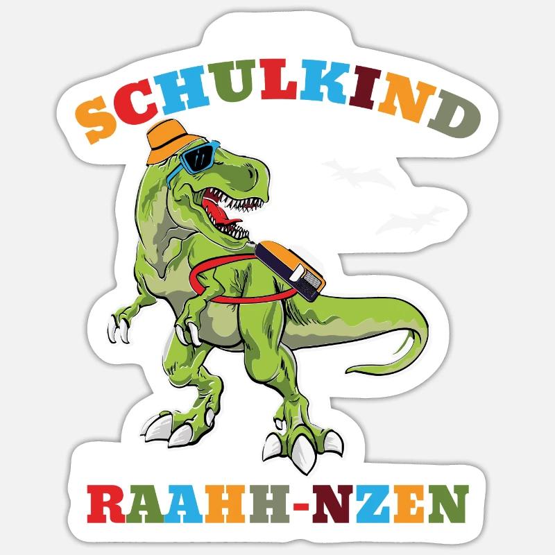 Schulkind Dino Schulstart Erstklässler 1 Klasse - Sticker Größe S (10 x 10 cm) - Mattweiß