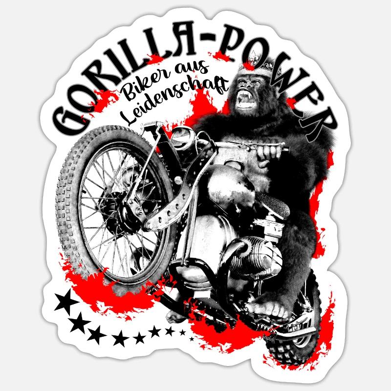 Gorille-Power, biker par passion - Sticker taille S (10 x 10 cm) - blanc mat