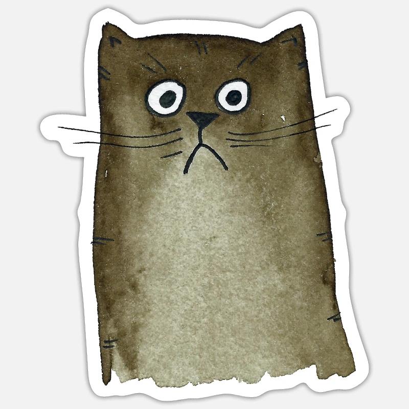 Chat brun - Sticker taille S (10 x 10 cm) - blanc mat