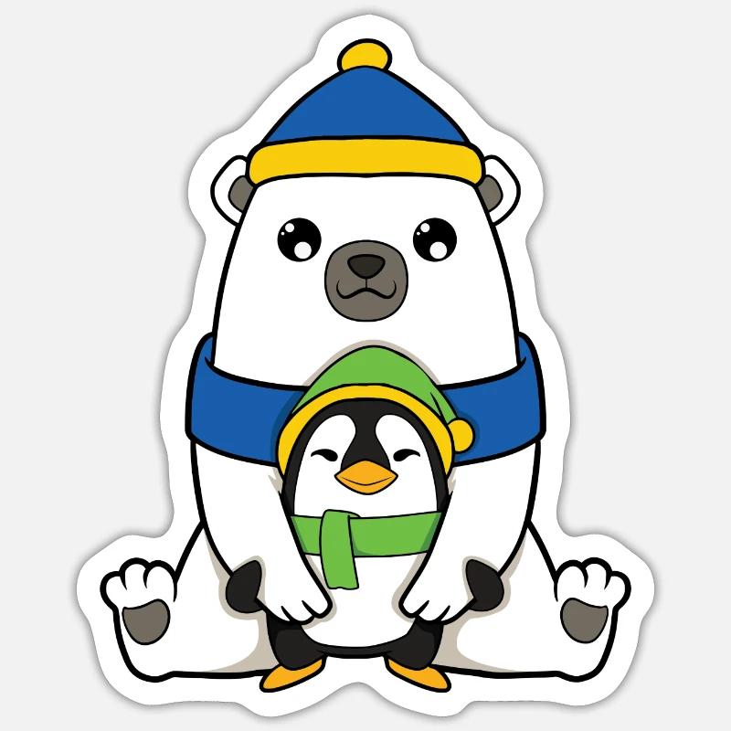 Eisbär mit Pinguin - Sticker Größe S (10 x 10 cm) - Mattweiß