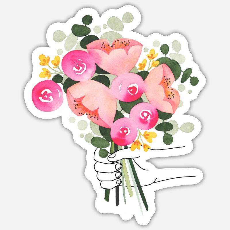Bouquet dans la main - Sticker taille S (10 x 10 cm) - blanc mat