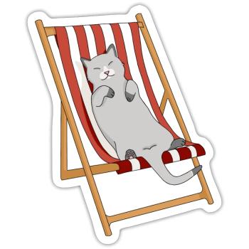 Lazy cat in beach chair - Sticker size S (10 x 10 cm) - white matte - Front