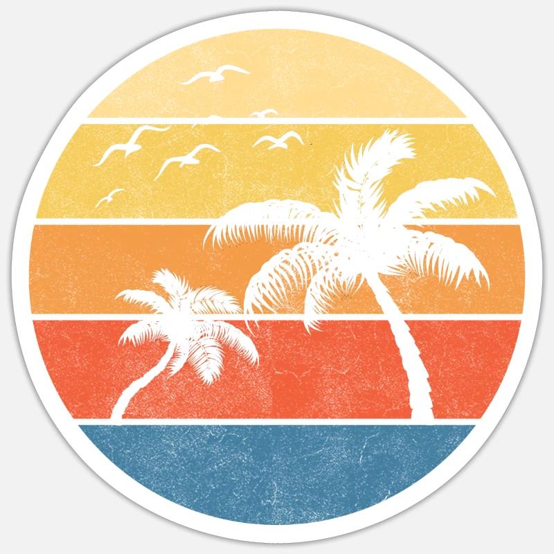 Palm Tree Island Sommer Retro Sunset Beach - Sticker Größe S (10 x 10 cm) - Mattweiß
