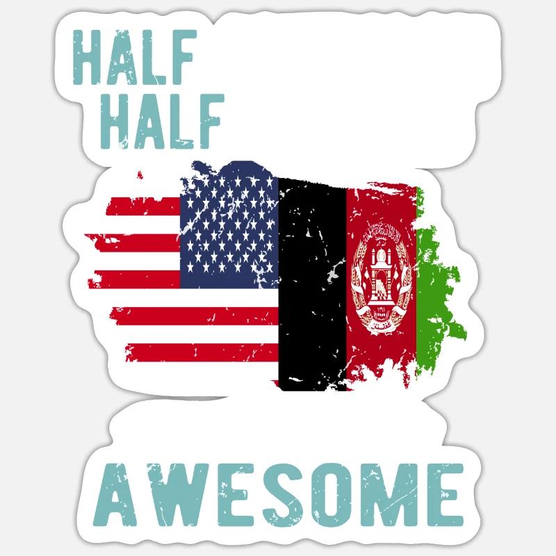 Half American Half Afghan - Sticker size S (10 x 10 cm) - white matte