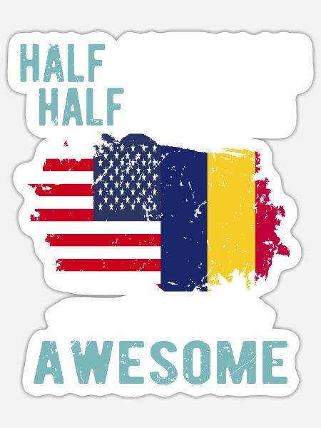 Halb Amerikaner Halb Tschader - Sticker Größe S (10 x 10 cm) - Mattweiß