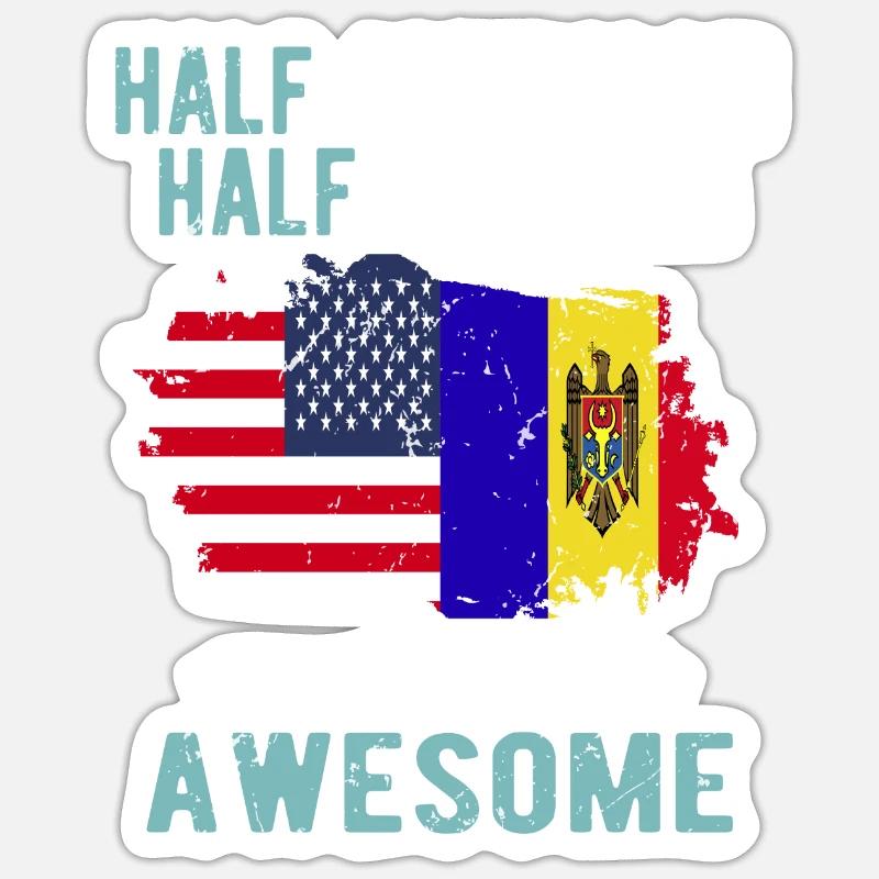 Half American Half Moldovan - Sticker size S (10 x 10 cm) - white matte