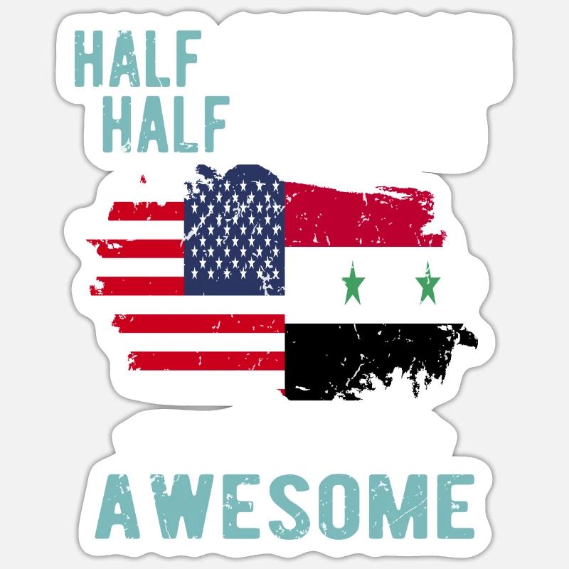Half American, half Syrian - Sticker size S (10 x 10 cm) - white matte
