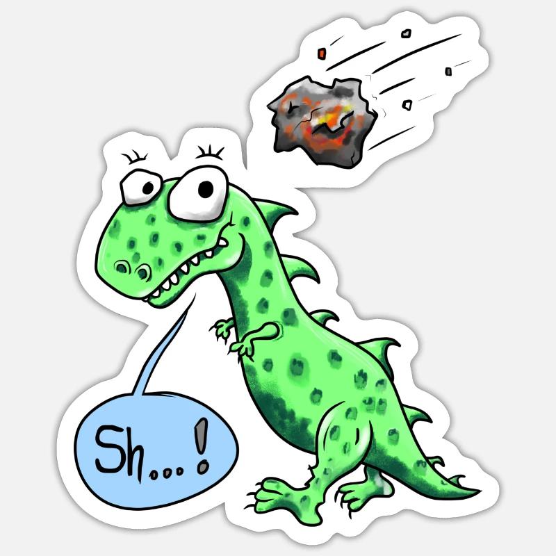 Dino mit Meteorit - Sticker Größe S (10 x 10 cm) - Mattweiß