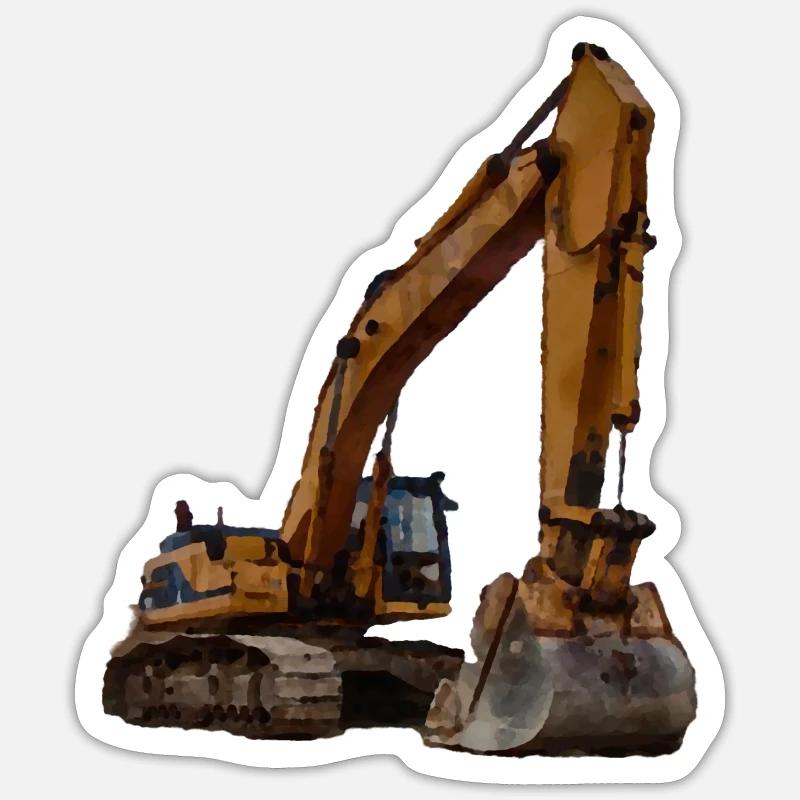 großer Bagger - Sticker Größe S (10 x 10 cm) - Mattweiß