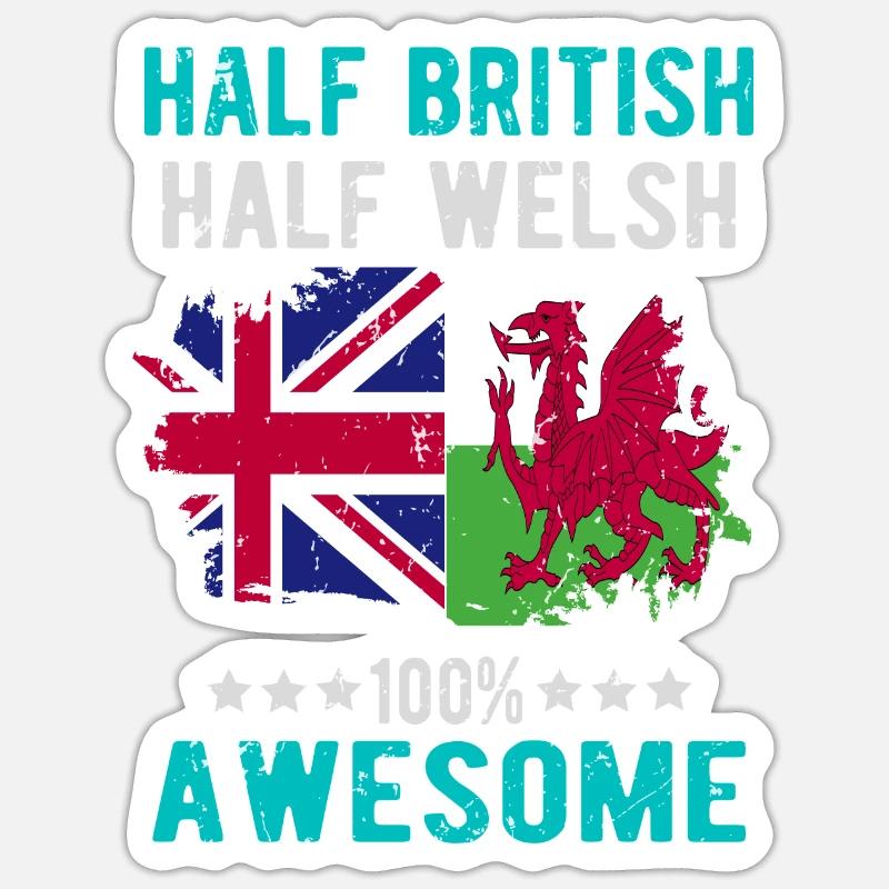 Halb Brite Halb Waliser - Sticker Größe S (10 x 10 cm) - Mattweiß