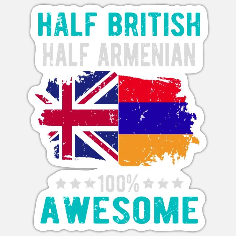 Halb Brite Halb Armenier - Sticker Größe S (10 x 10 cm) - Mattweiß