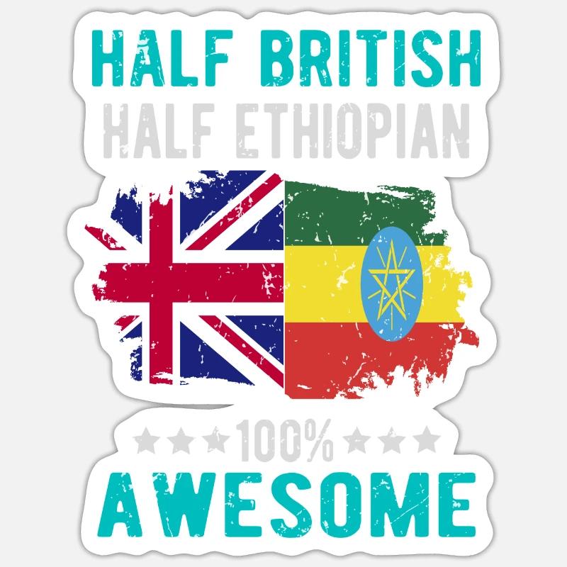Halb Brite Halb Äthiopier - Sticker Größe S (10 x 10 cm) - Mattweiß