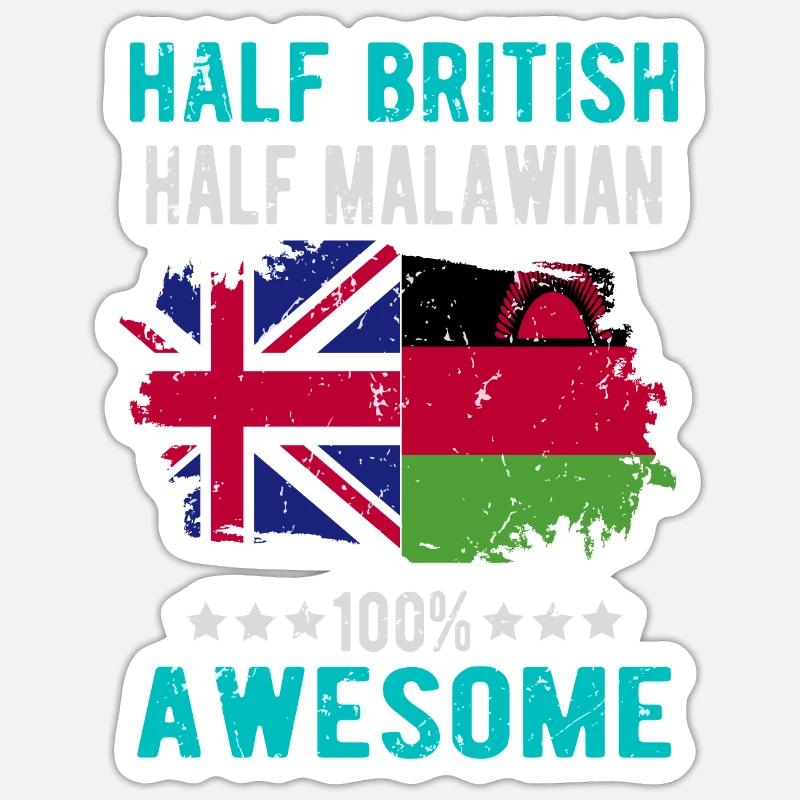 Moitié britannique moitié Malawi - Sticker taille S (10 x 10 cm) - blanc mat