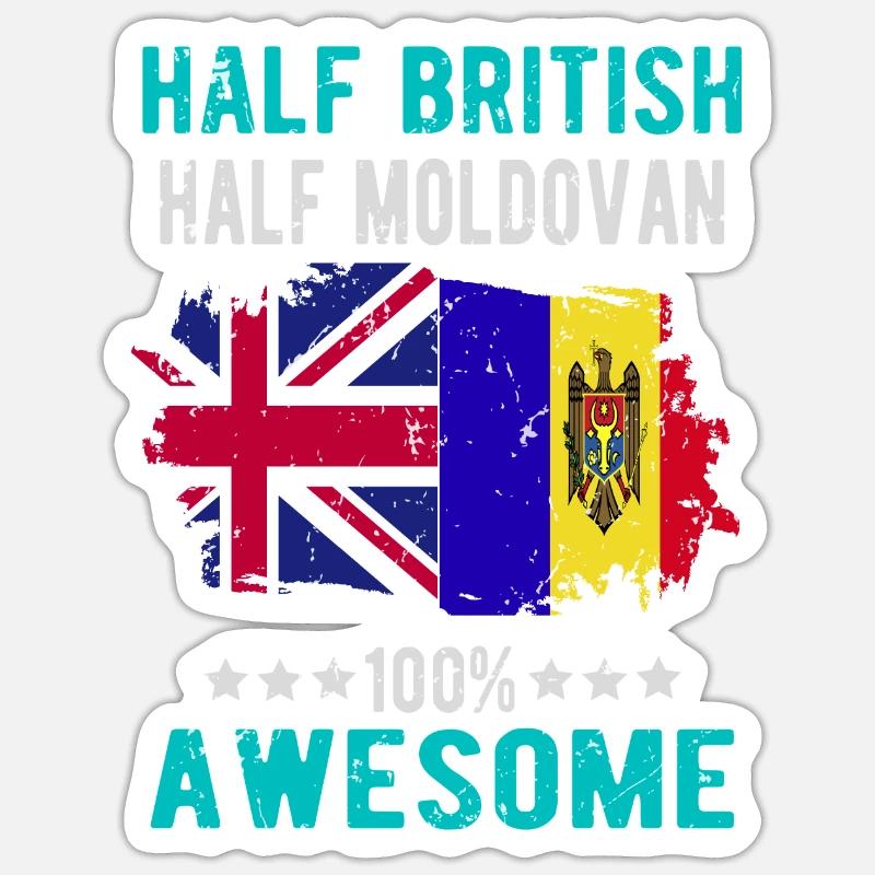 Moitié britannique moitié moldave - Sticker taille S (10 x 10 cm) - blanc mat