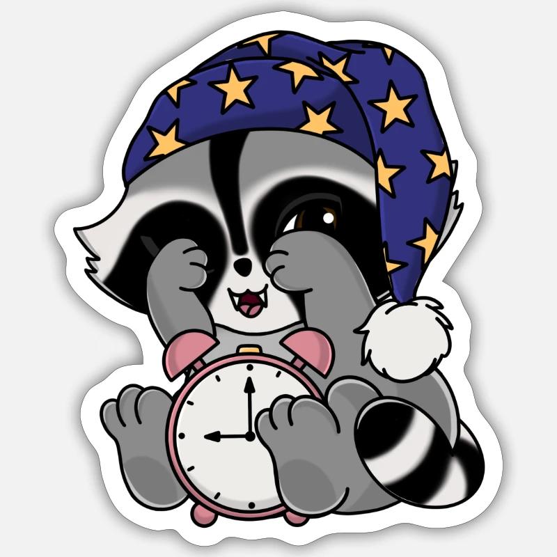 Snuggles der Waschbär als Langschläfer Sticker Größe S (10 x 10 cm)