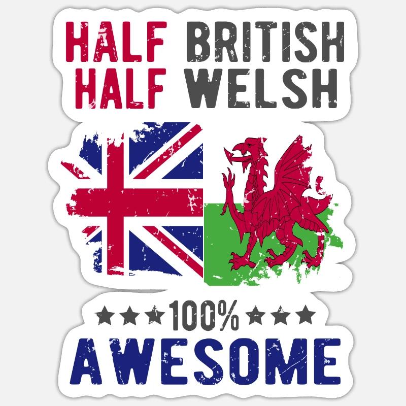 Half British Half Welsh - Sticker size S (10 x 10 cm) - white matte